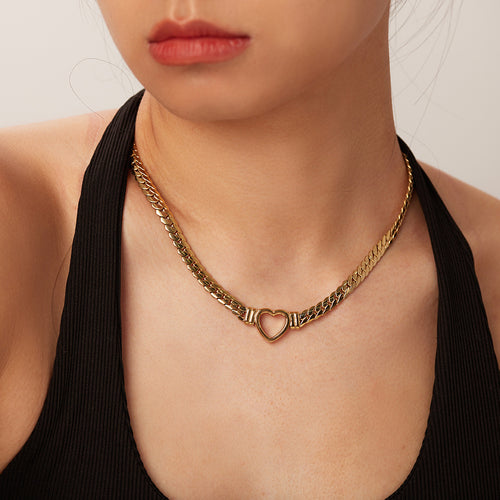 14K Gold-Tone Stainless Steel Heart Cuban Link Necklace for private-label fashion jewelry buyers