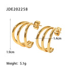 French Design Geometric New Earrings18K Golden Glossy Three-Line Earrings for Women