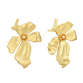 Gold-Plated Brass Floral Sculptural Earrings with gold-tone brass construction