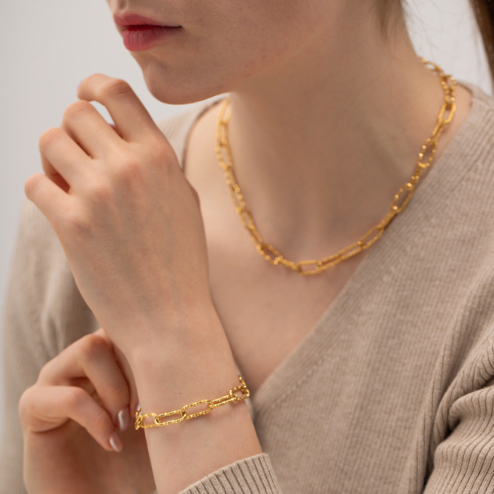 2H 18K Gold Stainless Steel Square Chain Bracelet Versatile Non-Fading Bracelet Jewelry