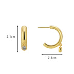 E0600 Fashionable and Simple Glossy Stud Earrings for Women C Simple Hoop Earrings with Zirconia Inlay