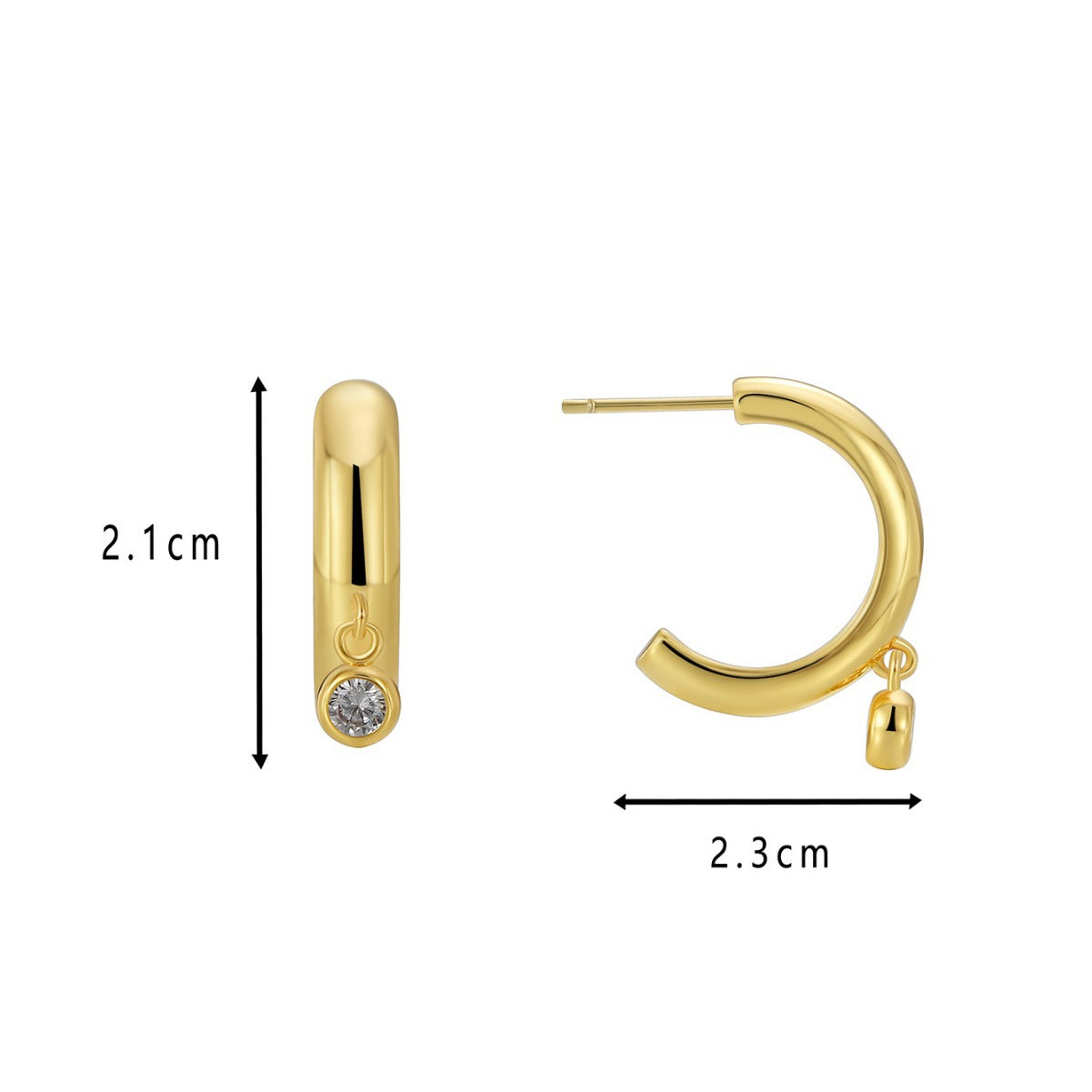 E0600 Fashionable and Simple Glossy Stud Earrings for Women C Simple Hoop Earrings with Zirconia Inlay
