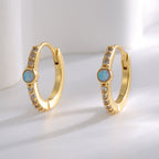 E0521 French Fashion Blue Opal Earrings for Women Single Row Inlaid with Zirconia Minimalist Earrings