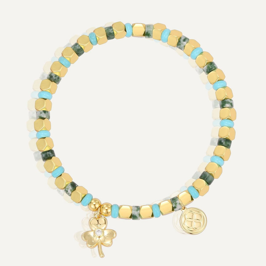 B0248 Bohemian Vintage Clover Inlaid Zircon Bracelet Holiday Beaded