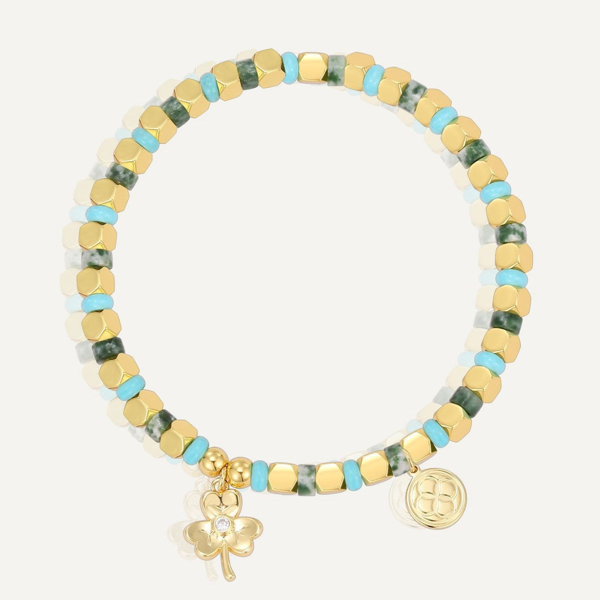 B0248 Bohemian Vintage Clover Inlaid Zircon Bracelet Holiday Beaded