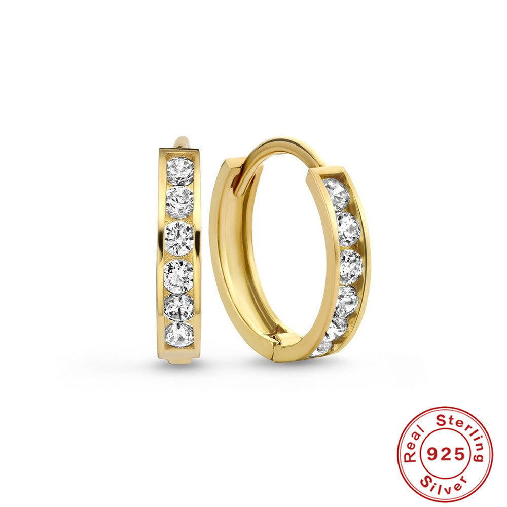 S925Sterling Silver Cluster Diamond Geometric Hoop Earrings Hot-Selling Trendy Ear Jewelry