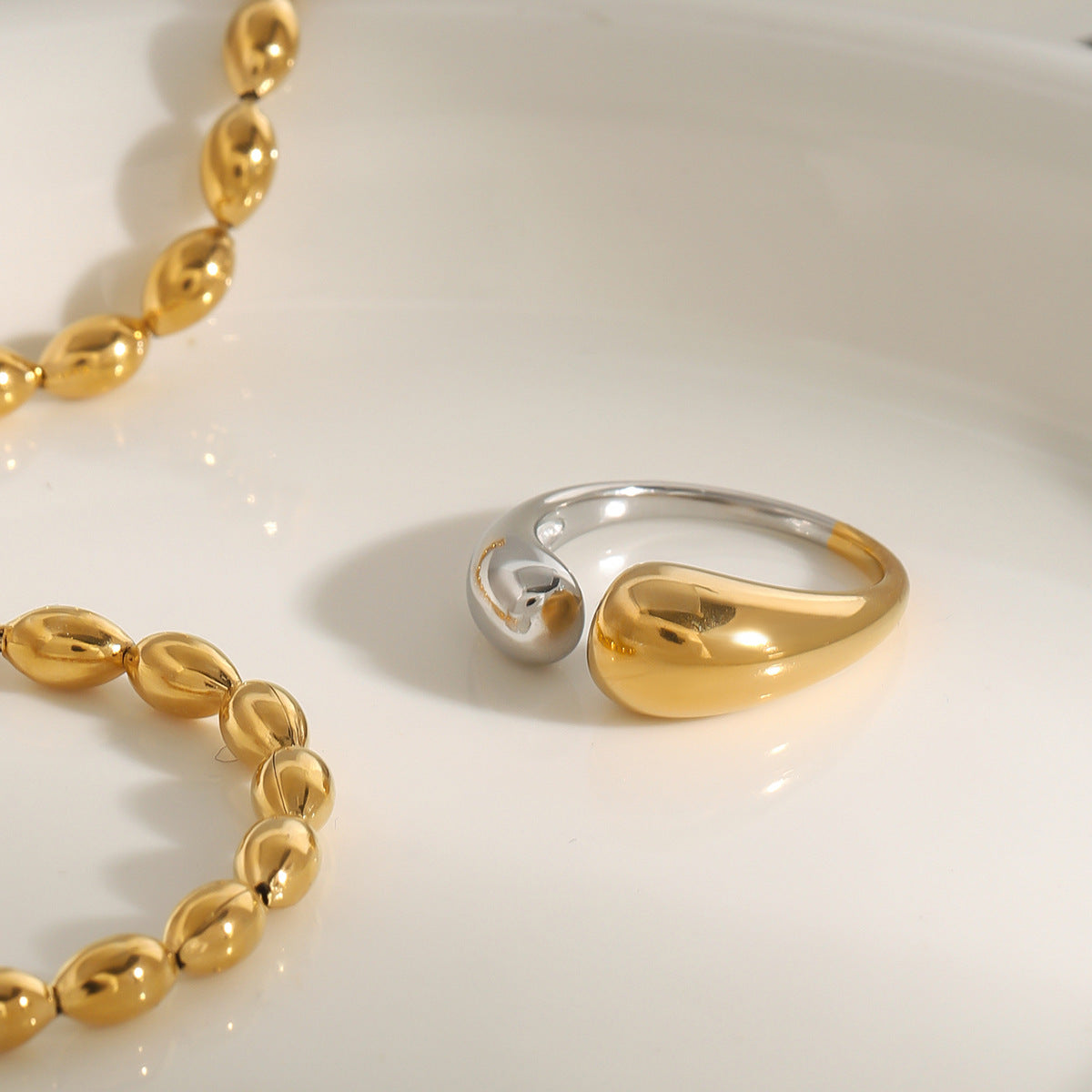 Gold-Tone Enamel Stainless Steel Ring for private-label fashion jewelry buyers