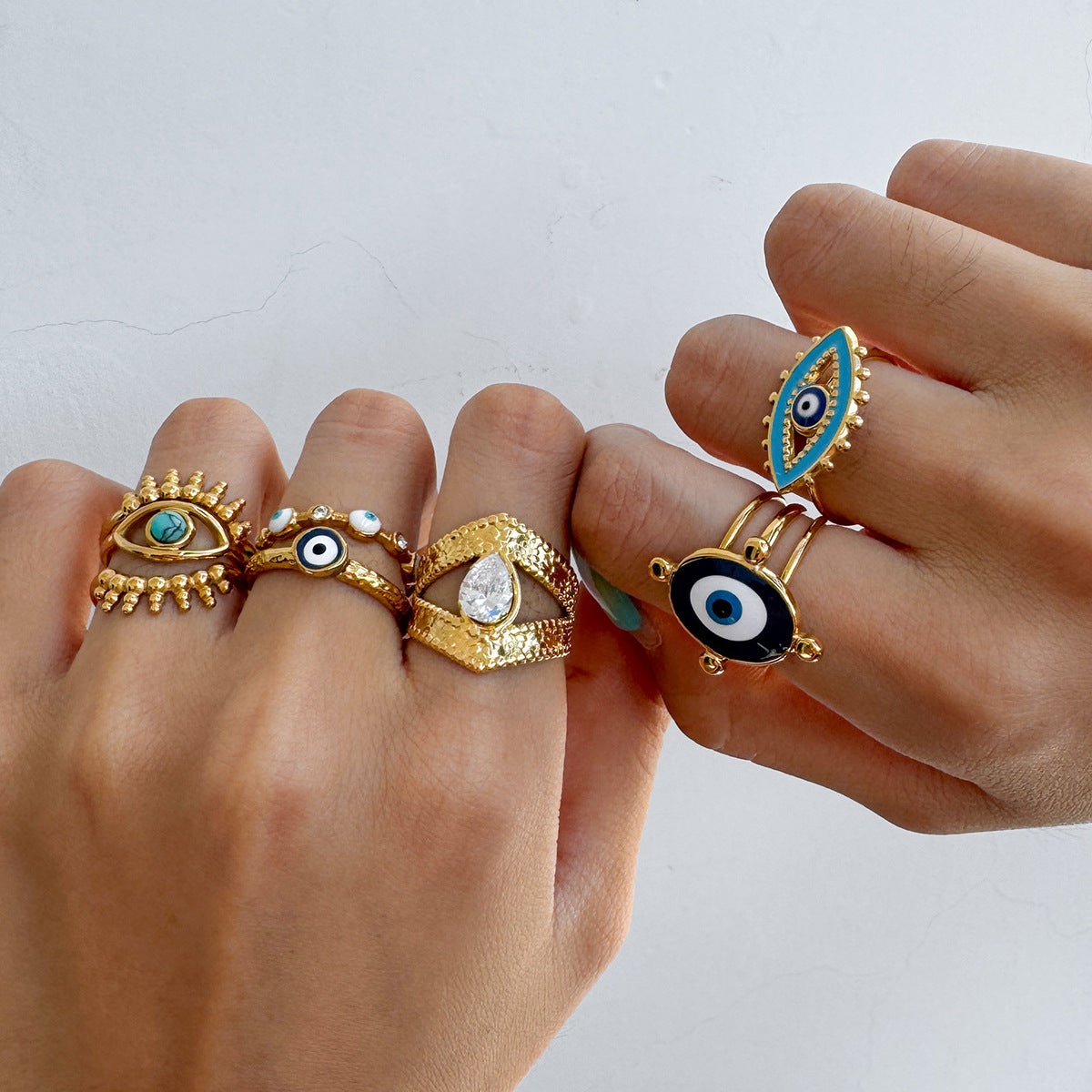 Evil Eye Gold-Tone Stainless Steel Ring with polished design details