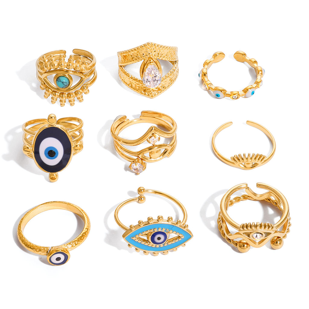 Evil Eye Gold-Tone Stainless Steel Ring with gold-tone stainless steel construction