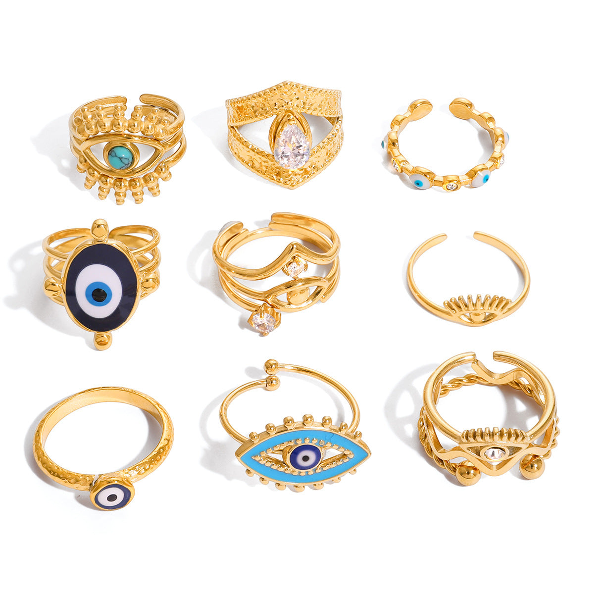 Evil Eye Gold-Tone Stainless Steel Ring with gold-tone stainless steel construction