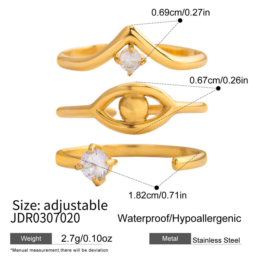 Evil Eye Gold-Tone Stainless Steel Ring with a distinctive modern silhouette