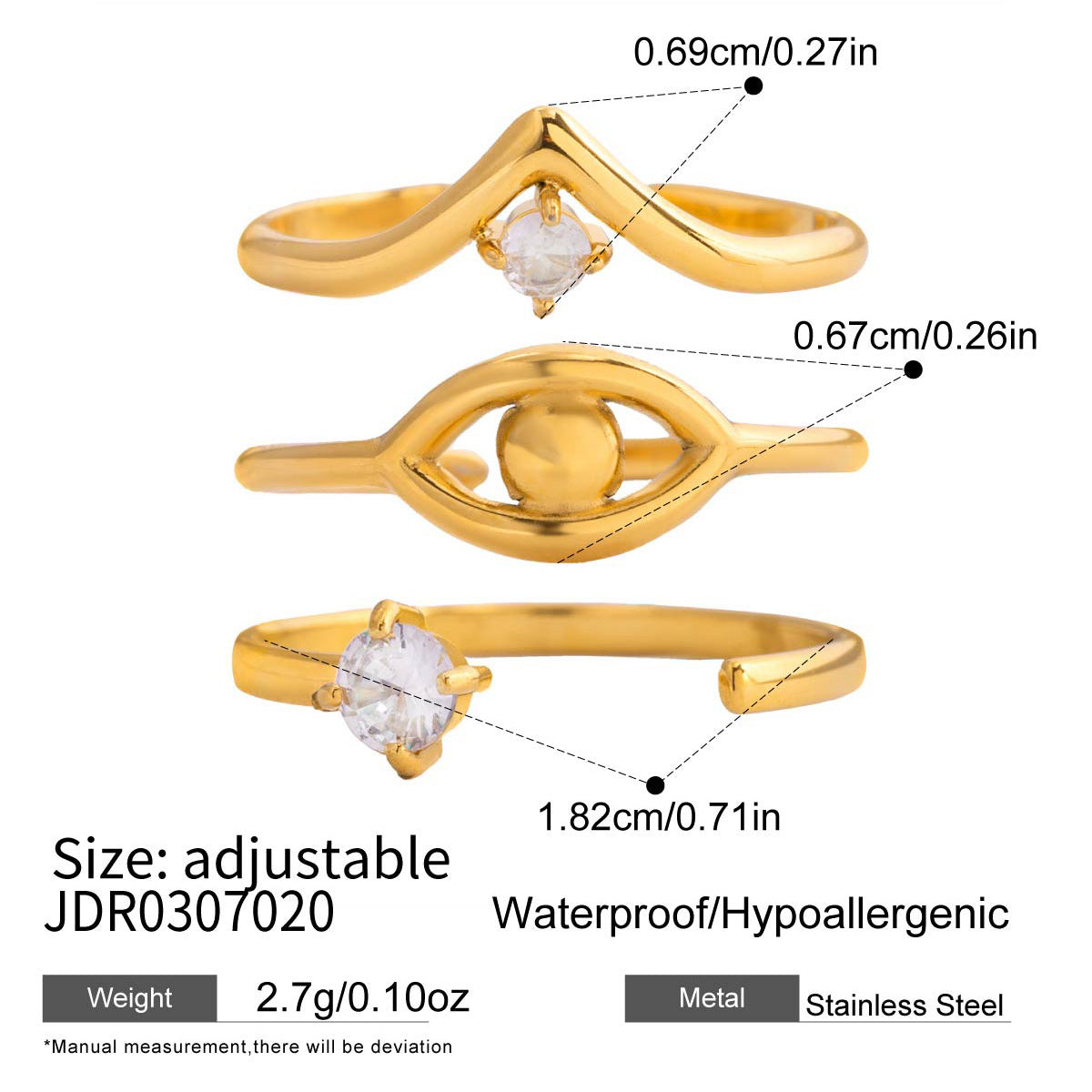 Evil Eye Gold-Tone Stainless Steel Ring with a distinctive modern silhouette