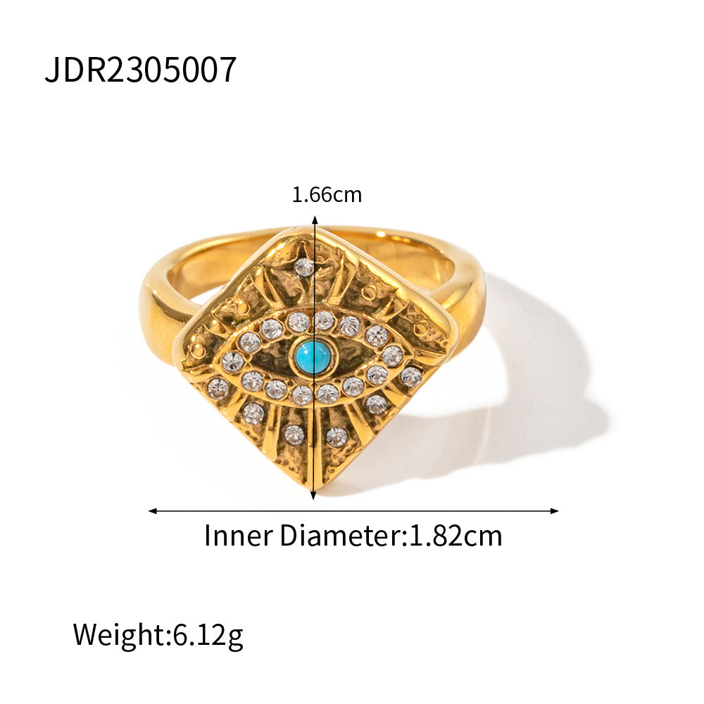 Evil Eye Gold-Tone Stainless Steel Ring with a gold-tone plated finish