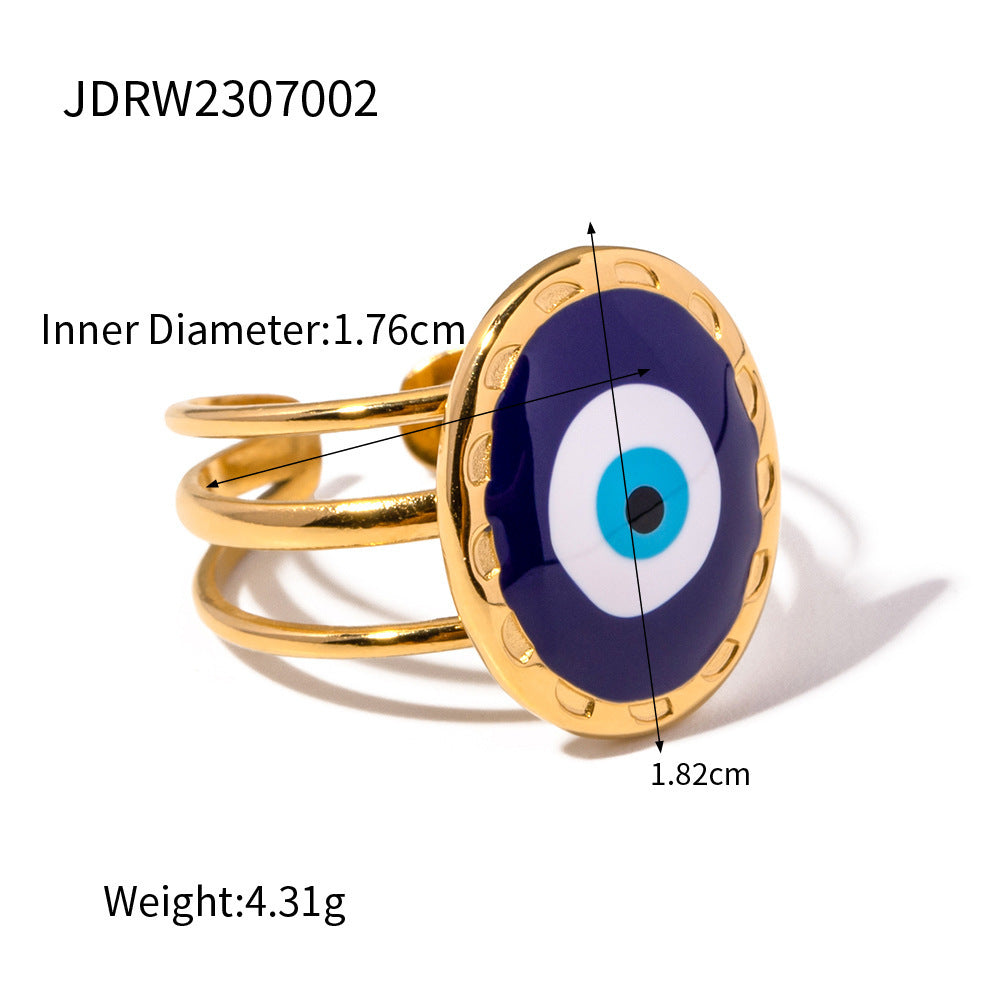 Evil Eye Gold-Tone Stainless Steel Ring with stainless steel construction and contemporary detail