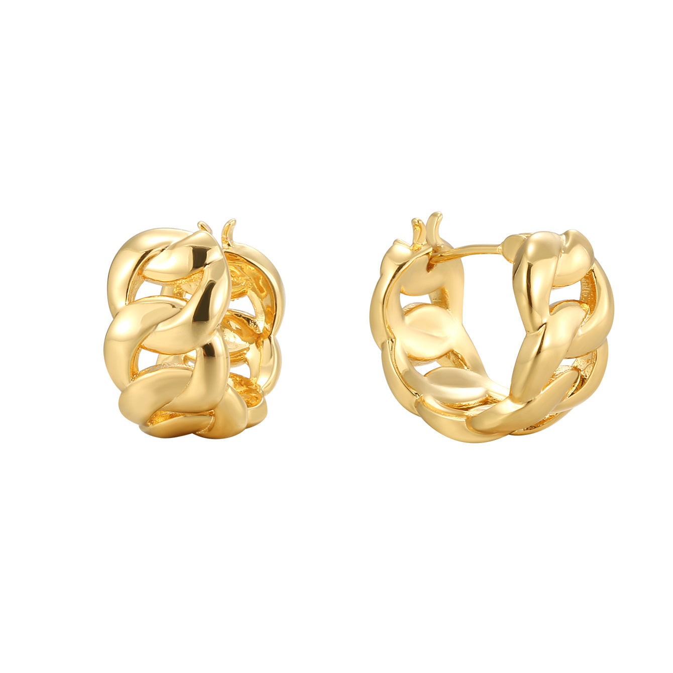 E0252 Vintage Interlocking Smooth Brass Gold-Plated Earrings for Women Hip-Hop Style Ear Jewelry