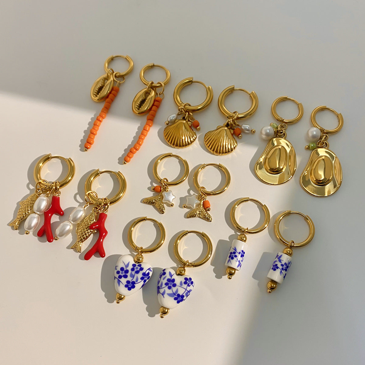 Stainless Steel Ceramic Pearl Earrings Vacation Design Sense Creative Stud Earrings Jewelry for Women