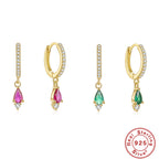 S925Sterling Silver Colorful Water Drop Inlaid Diamond Hoop Earrings Hot-Selling Style Earrings
