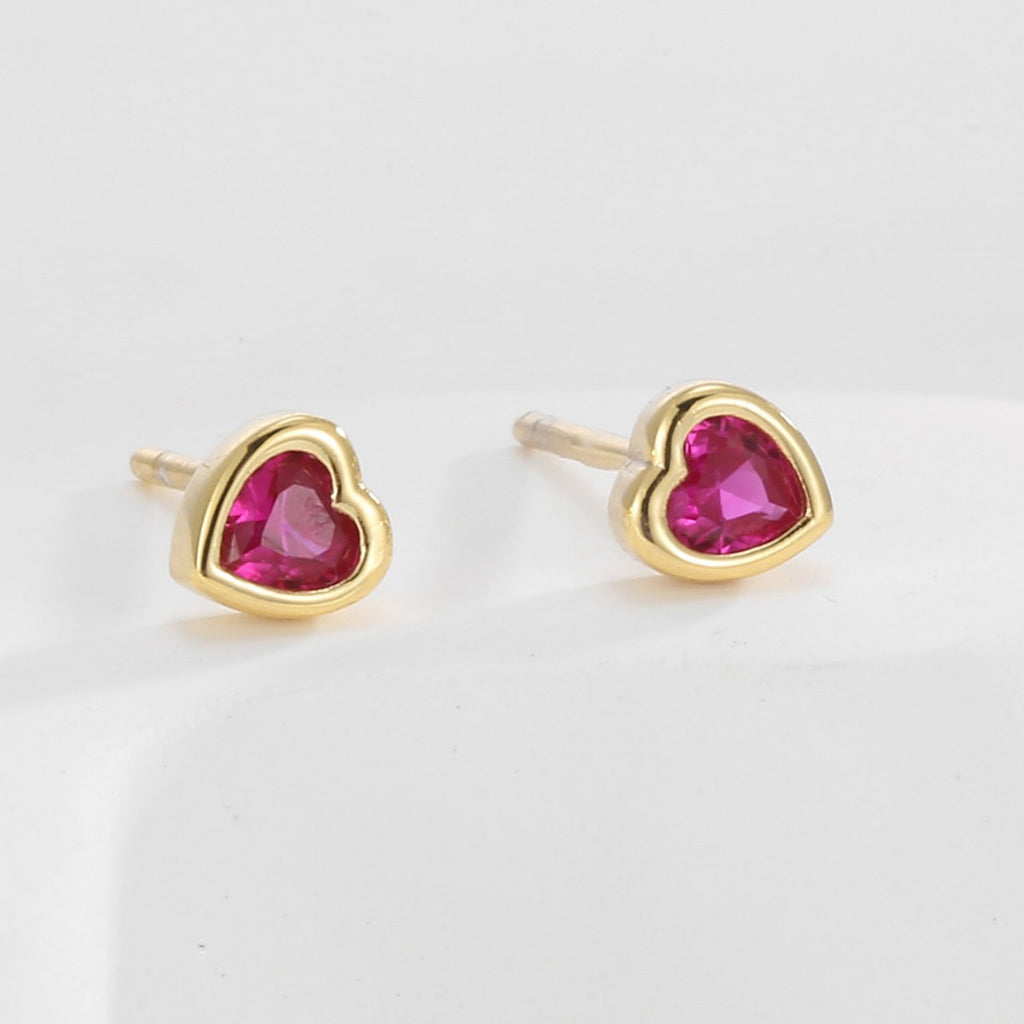 SE0251 S925Silver Heart Earrings for Women Design Ear Jewelry Studs Red Corundum Zircon