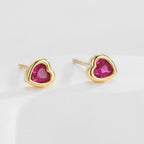 SE0251 S925Silver Heart Earrings for Women Design Ear Jewelry Studs Red Corundum Zircon