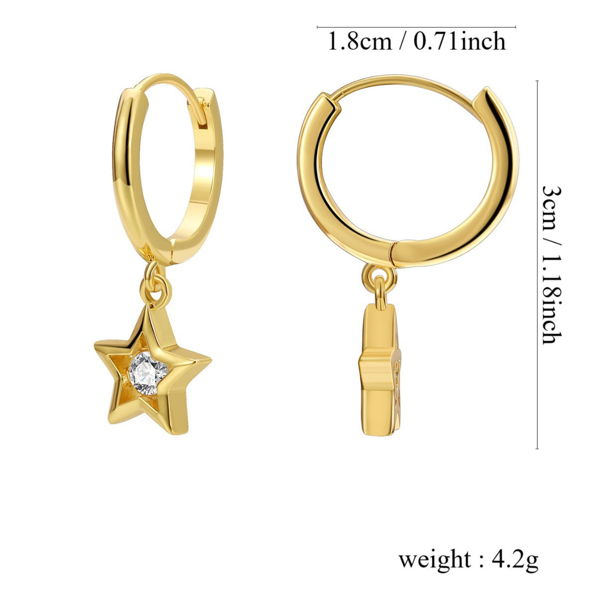 E0668 Fashion Simple Star-Shaped Pentagram Earrings for Women Copper Gold-Plated Zircon Star Earrings