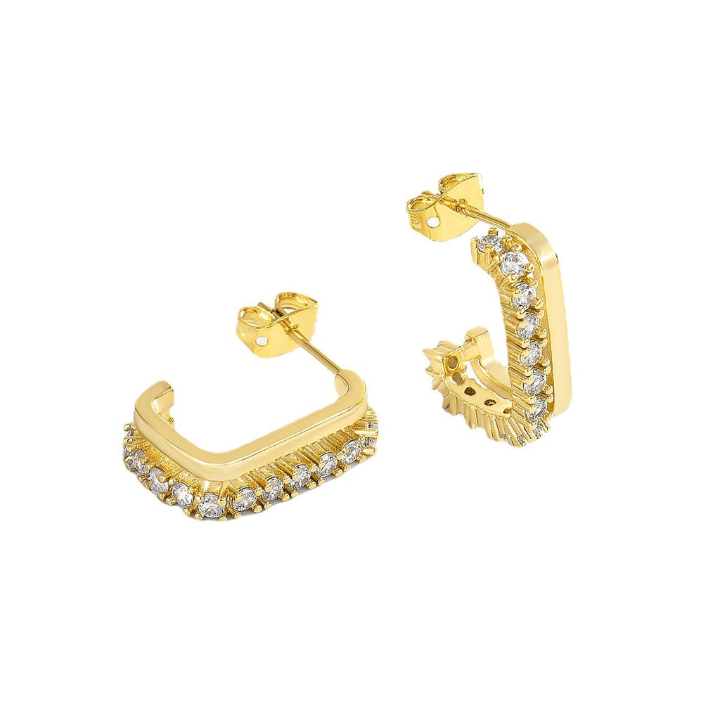 E0138 C Hollow Double-Layer Short Earrings Silver Needle Fashion Metal Earrings