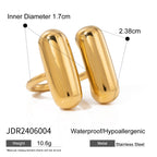 2H 18K Gold Stainless Steel Ring Fashion Trend Unique Double Capsule Shape Open Ring