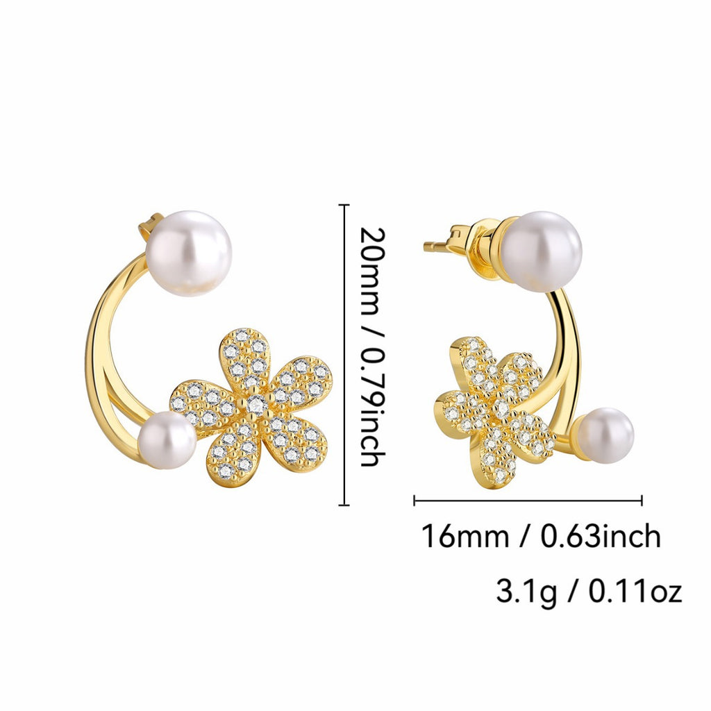 E0711 Fashion Flower Micro Inlaid Zircon Earrings for Women Simple Style Pearl Earrings