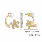 E0711 Fashion Flower Micro Inlaid Zircon Earrings for Women Simple Style Pearl Earrings