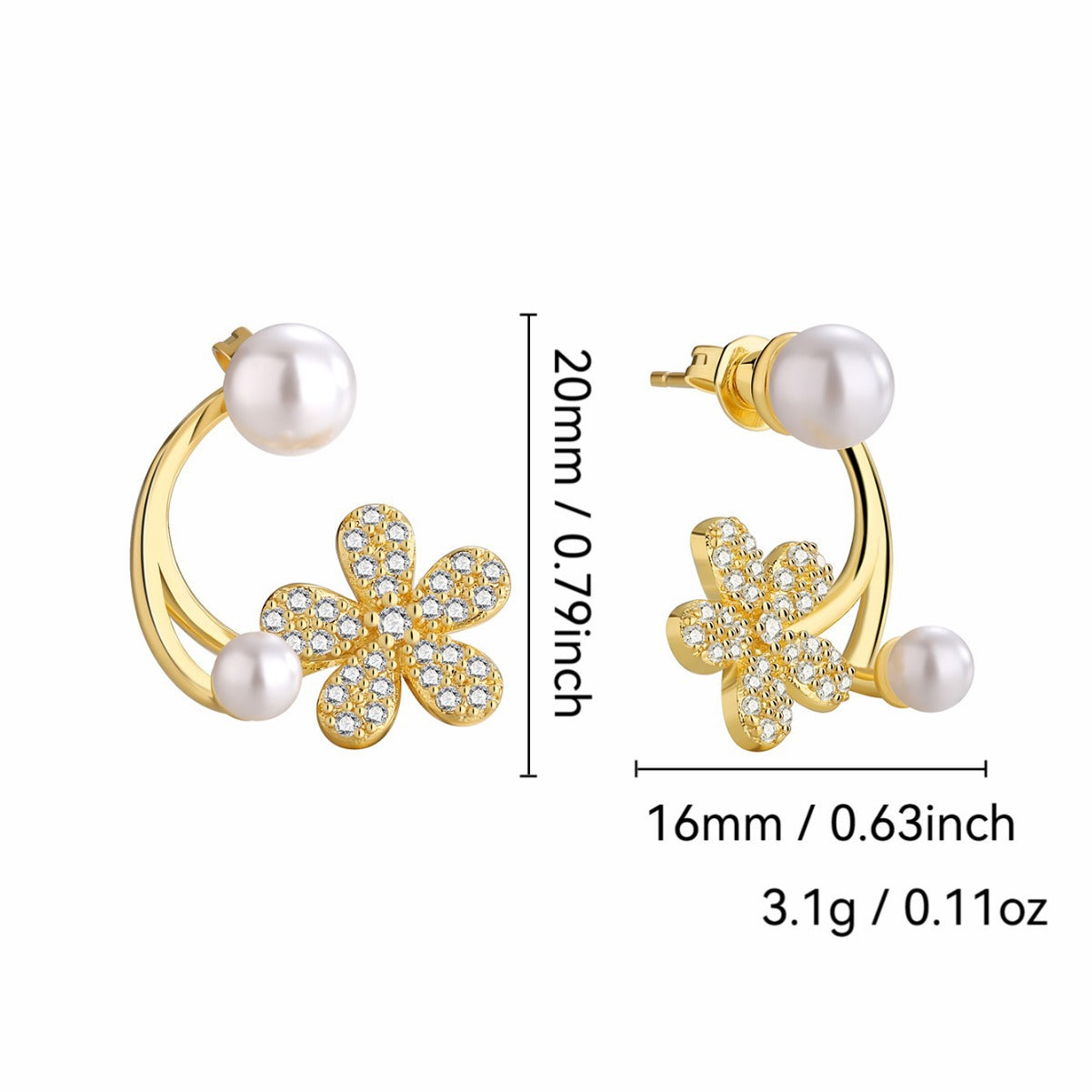 E0711 Fashion Flower Micro Inlaid Zircon Earrings for Women Simple Style Pearl Earrings