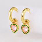 E0631 Fashionable Simple Epoxy Inlaid Heart-Shaped Pink Zircon Earrings for Women