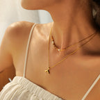 Trendy18K Gold Stainless Steel Double Layer Fish Tail Pendant Necklace Non-Fading Fashion Versatile Jewelry