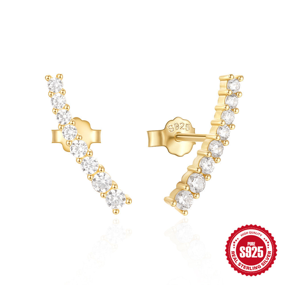 S925Pure Silver Ultra Shiny Single Row Diamond Simple Stud Earrings High-end Earrings