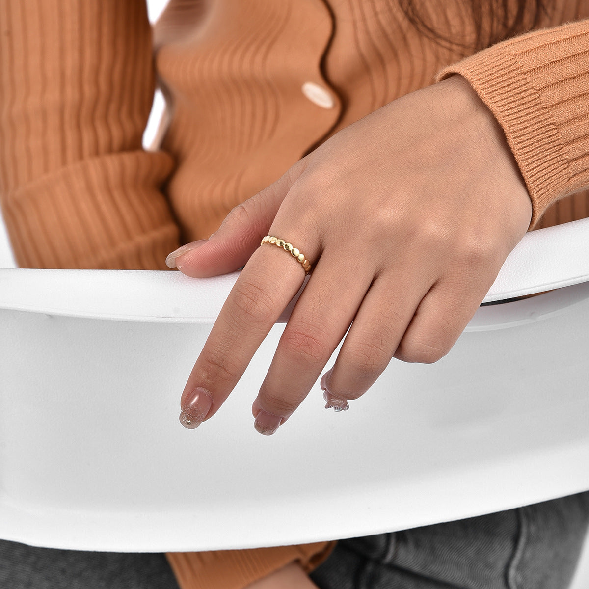 R0165 Minimalist Mirror Texture Circle Ring Vintage Glossy Minimalist18K Gold Ring