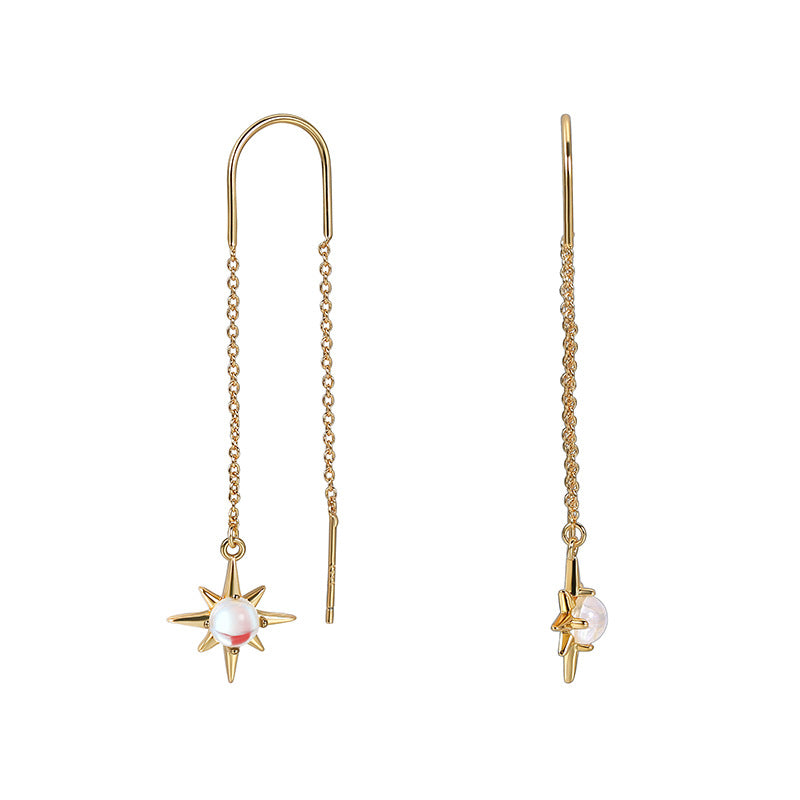 E0393 Sun-shaped Colorful Glass Chain Earrings for Women U Shaped Ear Wire Ear Hook Jewelry