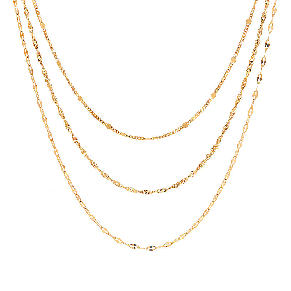 Necklace Plated18k Gold Three-Layer Necklace Fashionable Versatile Women's Non-Fading Necklace Jewelry