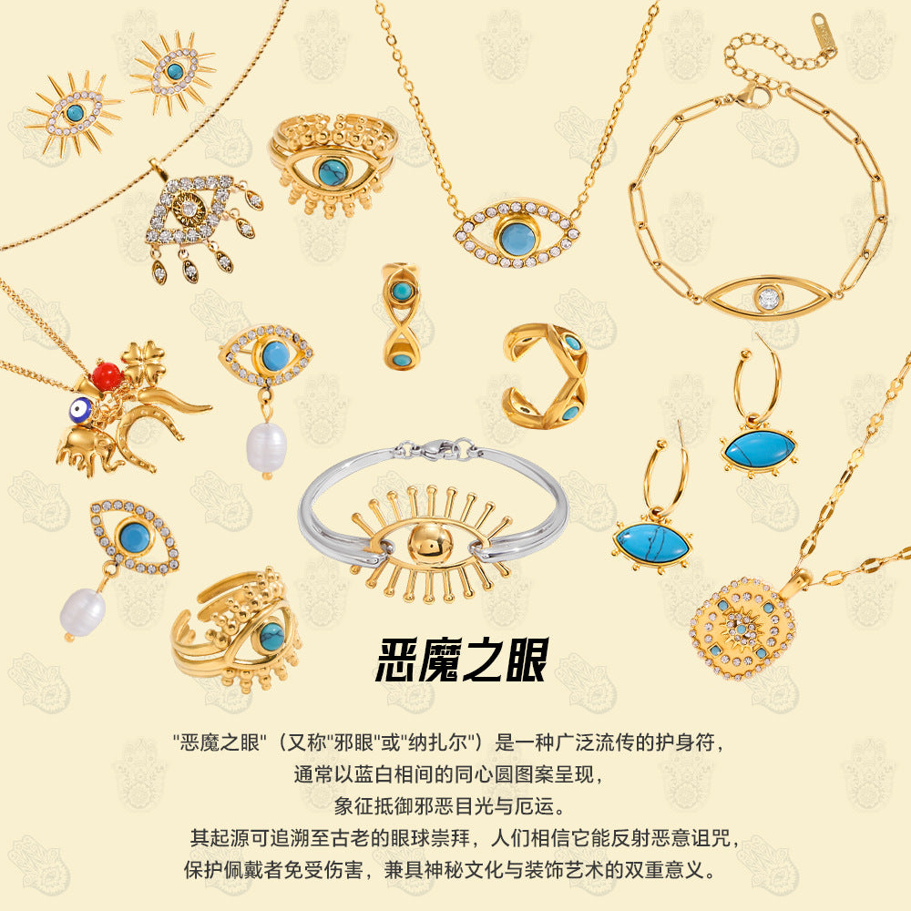 Devil's Eye Necklace Blue Turquoise Collarbone Chain Stainless Steel Jewelry