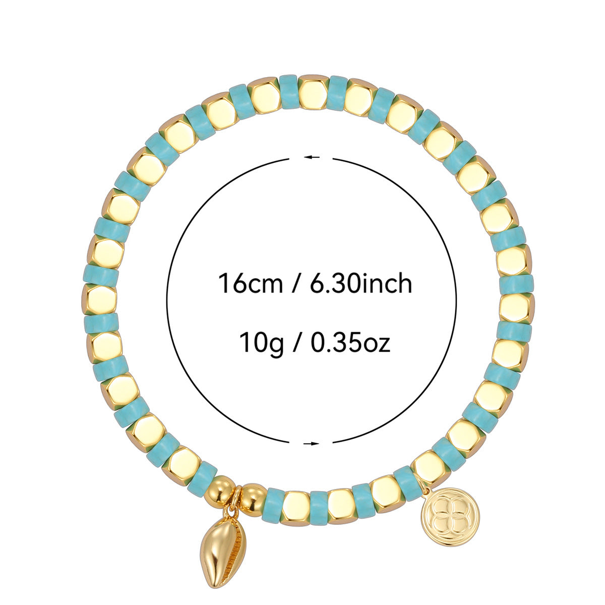 B0253 Bohemian Ocean Conch Copper Plated14k Gold Beaded Turquoise Bracelet