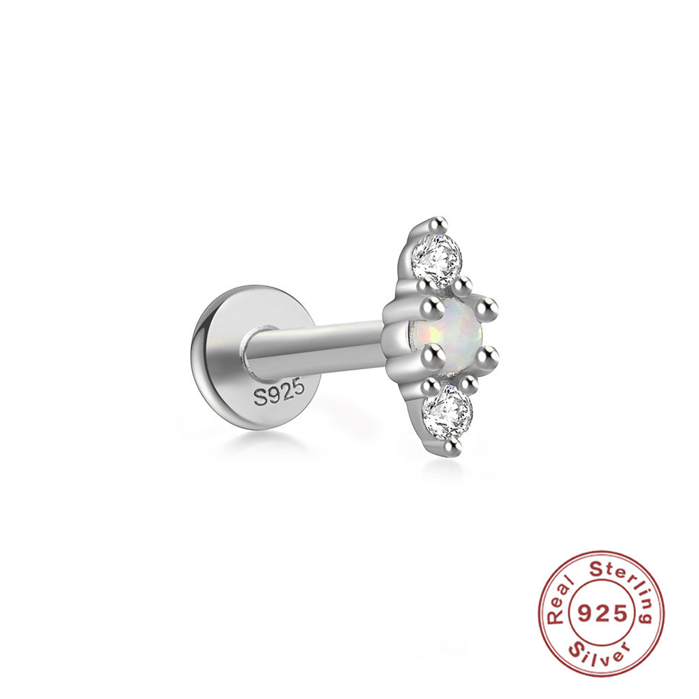 Sterling Silver925Opal Flat Head Piercing Jewelry Hot-Selling Threaded Ear Bone Stud Earrings Jewelry for Women and Men