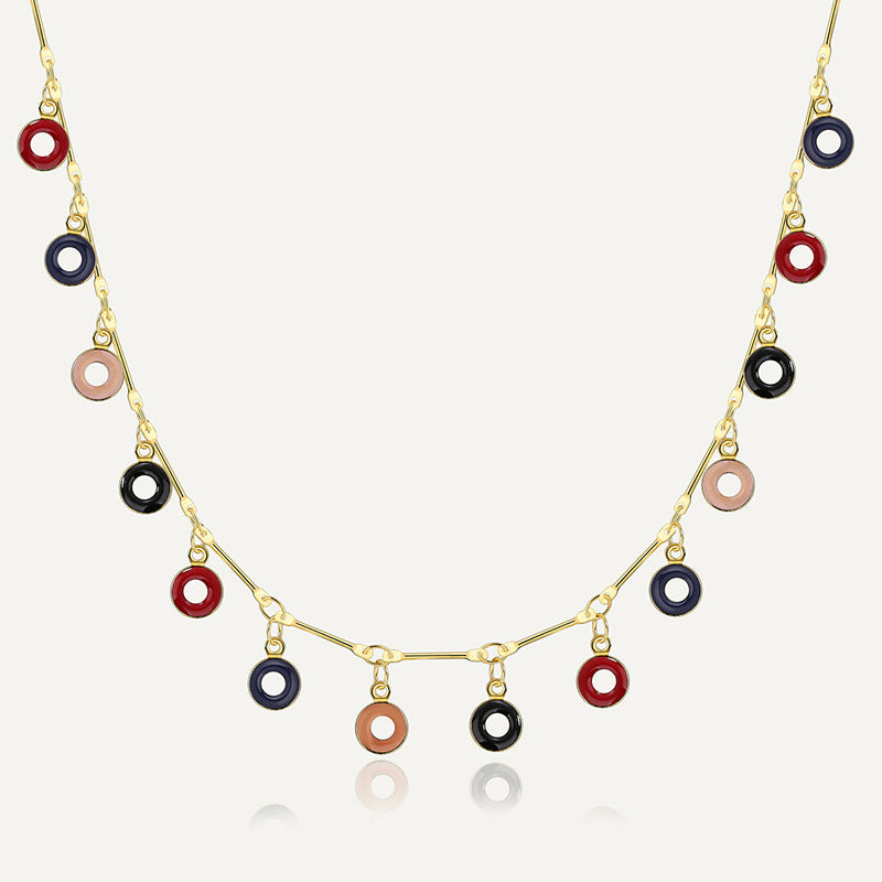 N0256 Vintage Fashion Donut Necklace for Women Copper Gold-Plated Multi-Color Resin Pendant
