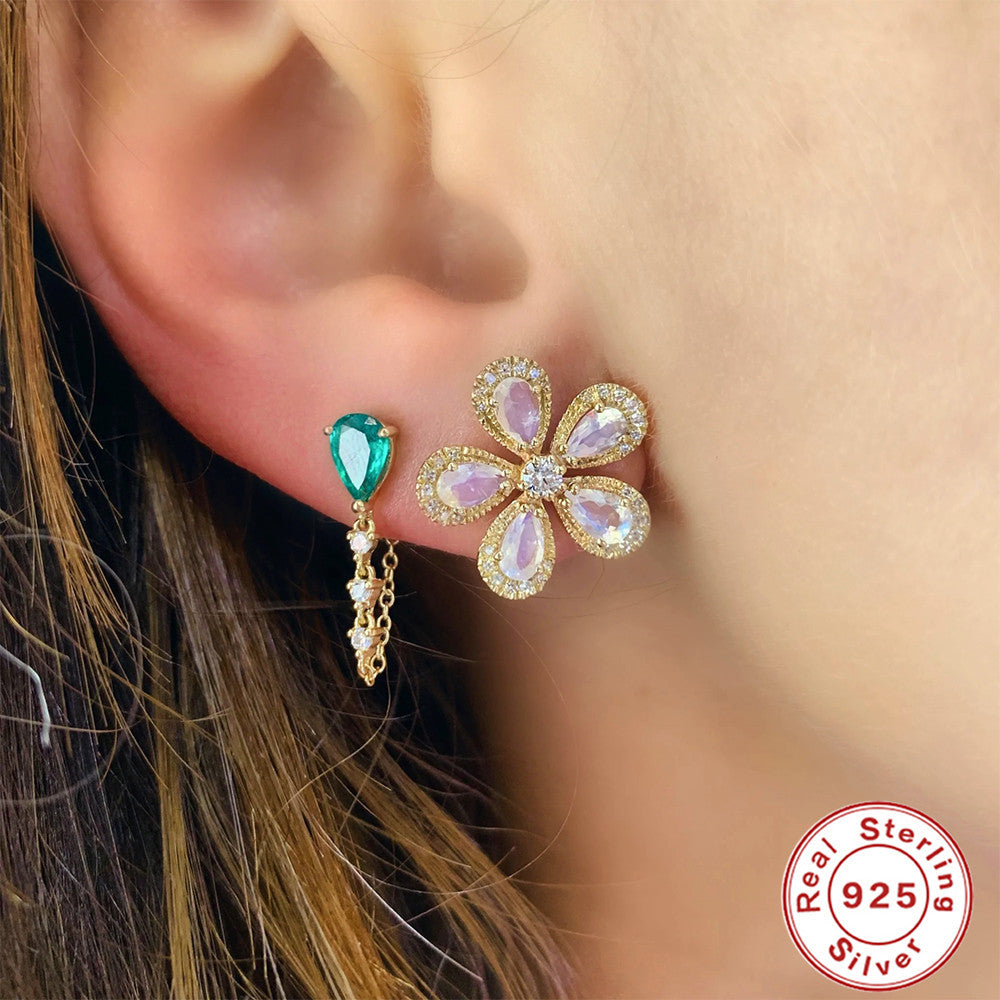 S925Sterling Silver Colorful Water Drop Zircon Earrings Hot Selling Tassel Diamond Chain Earrings Earrings Stud Earrings