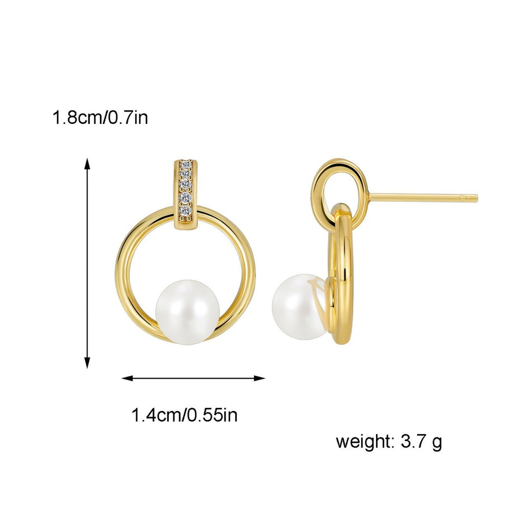 E0432 Fashion Round Design Pearl Earrings Minimalist Micro Pave Zircon Stud Earrings
