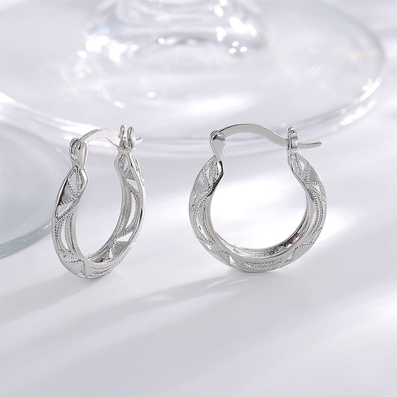 E0716 Exaggerated Open Flower Earrings Silver Vintage Hollow Pattern