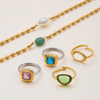 Golden Bean Pearl Necklace Jewelry Stainless Steel Natural Stone Ring