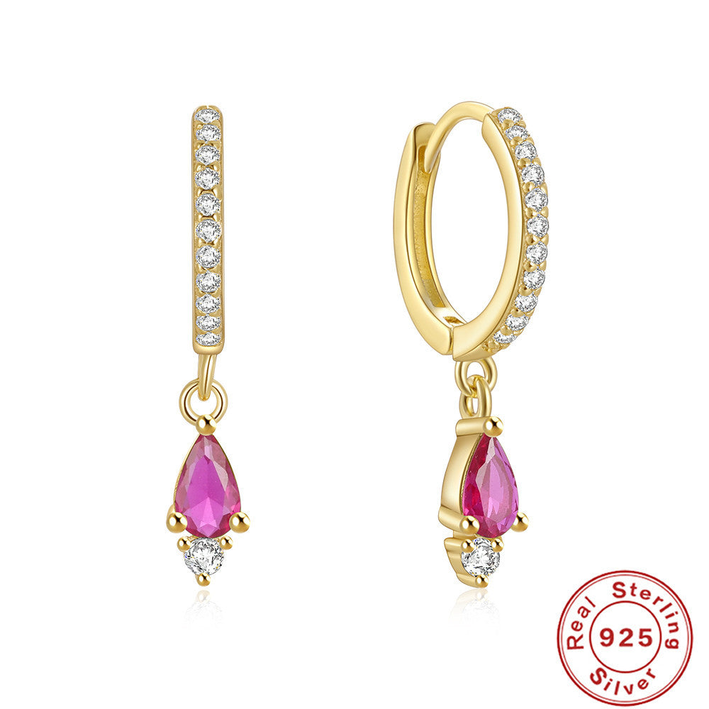 S925Sterling Silver Colorful Water Drop Inlaid Diamond Hoop Earrings Hot-Selling Style Earrings