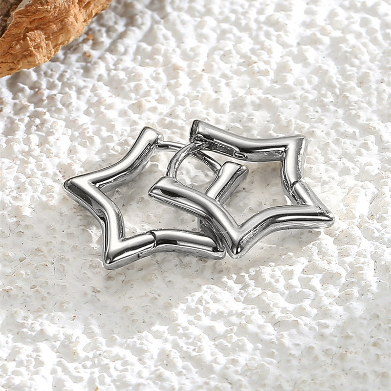 E0330 Metallic Star Earrings for Women Copper Plated Real Gold Glossy Pentagram Ear Clips Ear Hoops Ear Jewelry