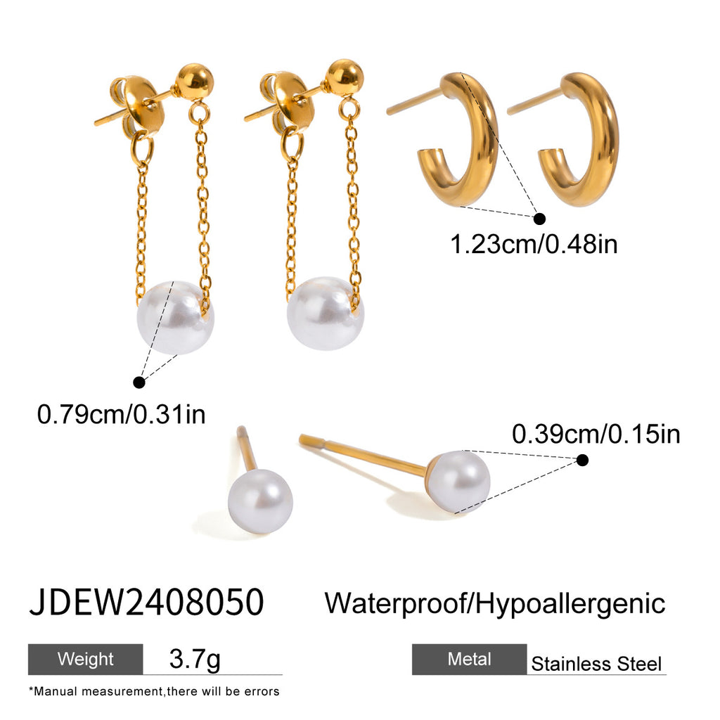 Three Pairs of Stainless Steel Zircon Earrings Pearl Earrings Ear Accessories