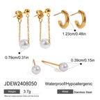 Three Pairs of Stainless Steel Zircon Earrings Pearl Earrings Ear Accessories
