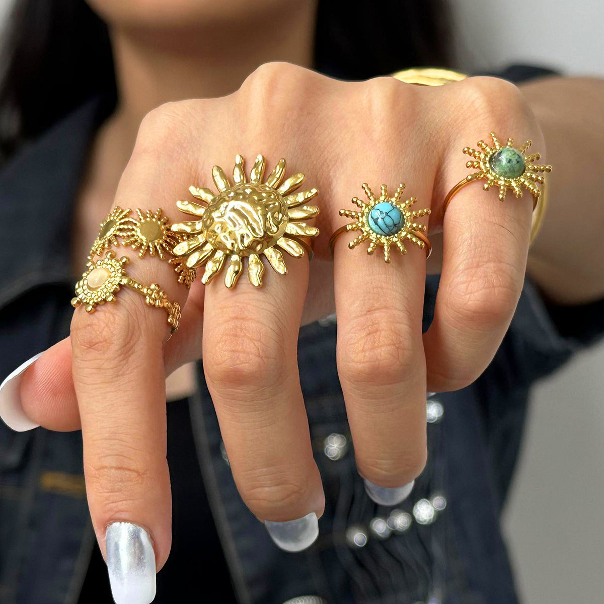 Stainless Steel Turquoise Open Ring Rings