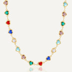 N0255 Design Colorful Heart-Shaped Zircon Necklace for Women Summer Collarbone Chain