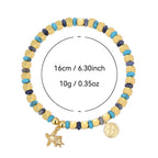 B0295 Bohemian Vacation Starfish Father and Son Zircon Beaded Vintage Blue Dot Quartz Bracelet